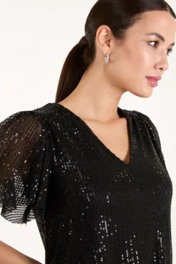 Long Sleeved Sequin Flutter Sleeve Dress