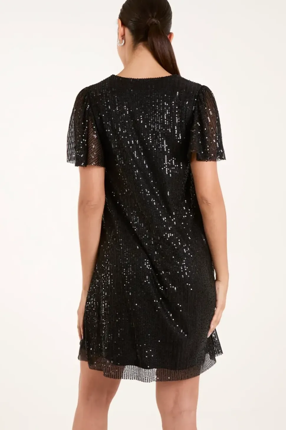 Long Sleeved Sequin Flutter Sleeve Dress