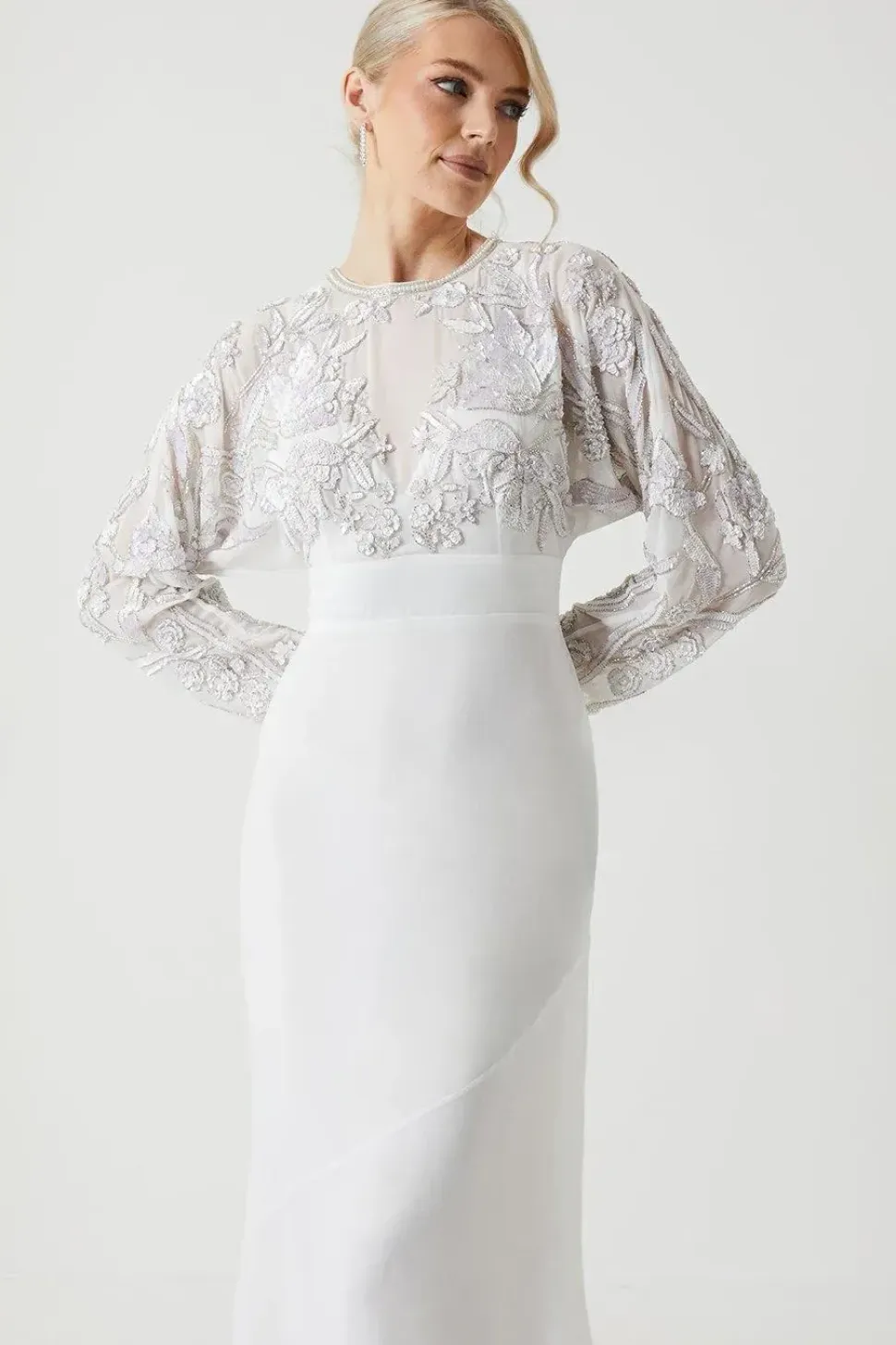 Long Sleeve Embellished Bodice Wedding Dress