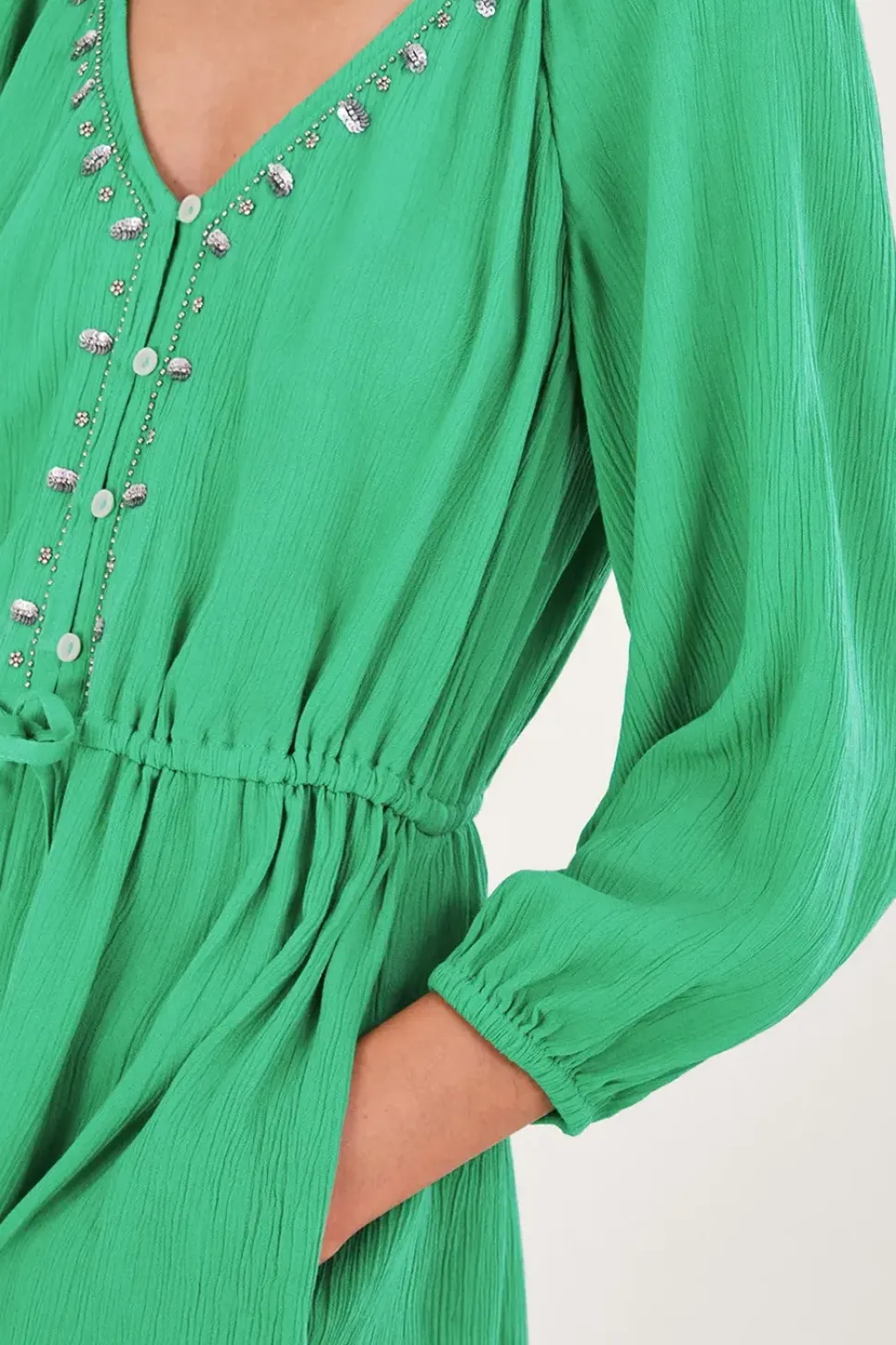 Long Sleeve Embellished Romper