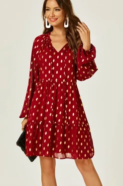 Long Sleeve Gold Foil Smock Mini Dress