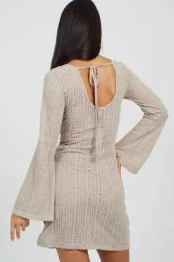 Long Sleeve Knitted Mesh Mini Dress