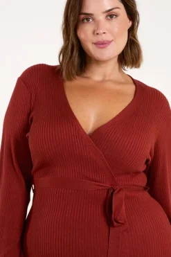 Long Sleeve Knitted Wrap Dress