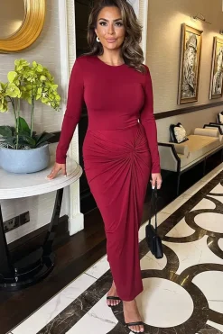 Long Sleeve Knot Skirt Bodycon Midi Dress
