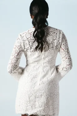 Long Sleeve Lace High Neck Bridal Mini Dress