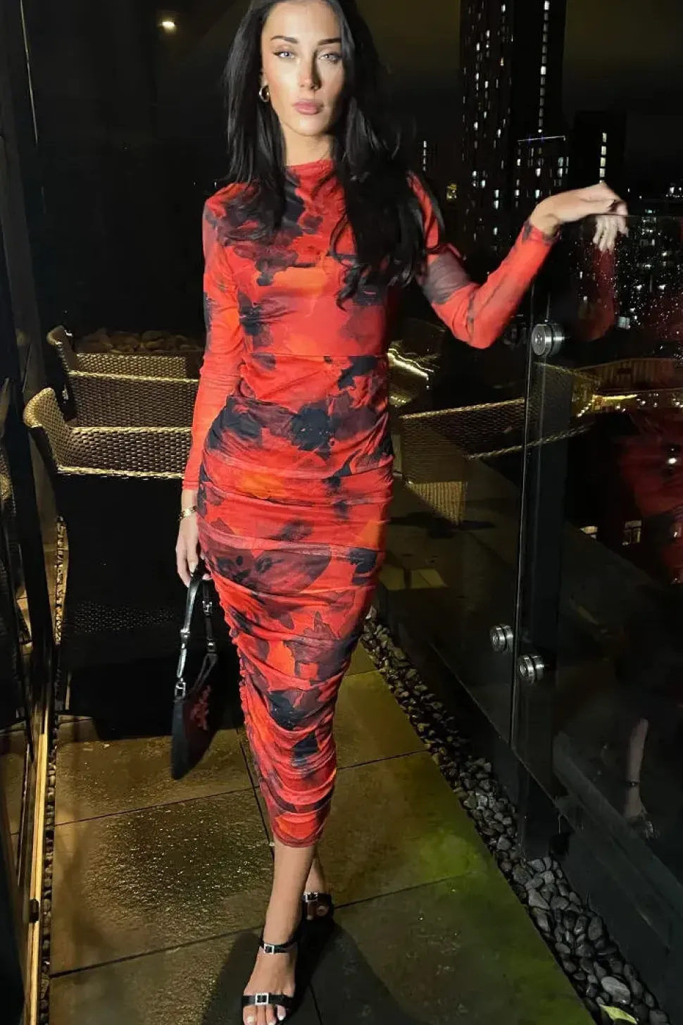 Long Sleeve Mesh Bodycon Midi Dress