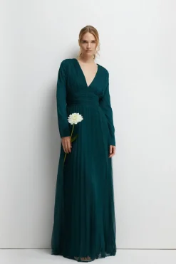 Long Sleeve Mesh Bridesmaids Dress
