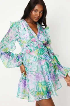 Long Sleeve Ruffle Detail Mini Dress