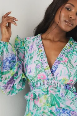 Long Sleeve Ruffle Detail Mini Dress