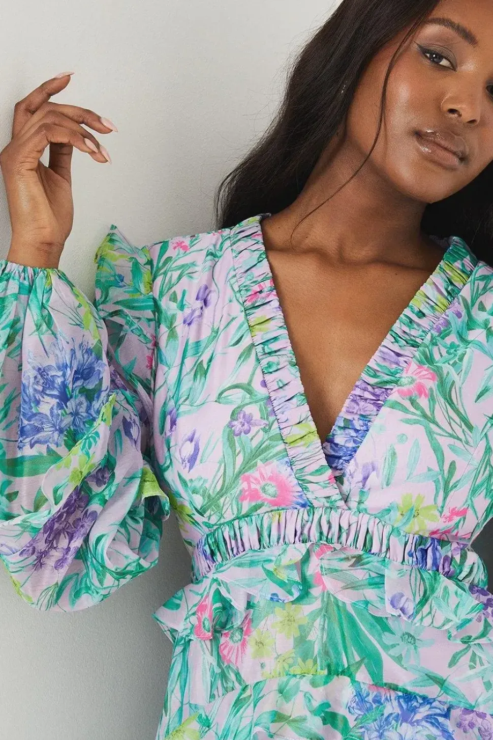 Long Sleeve Ruffle Detail Mini Dress