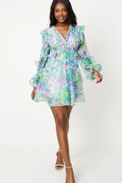 Long Sleeve Ruffle Detail Mini Dress