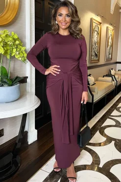 Long Sleeve Sash Bodycon Midi Dress