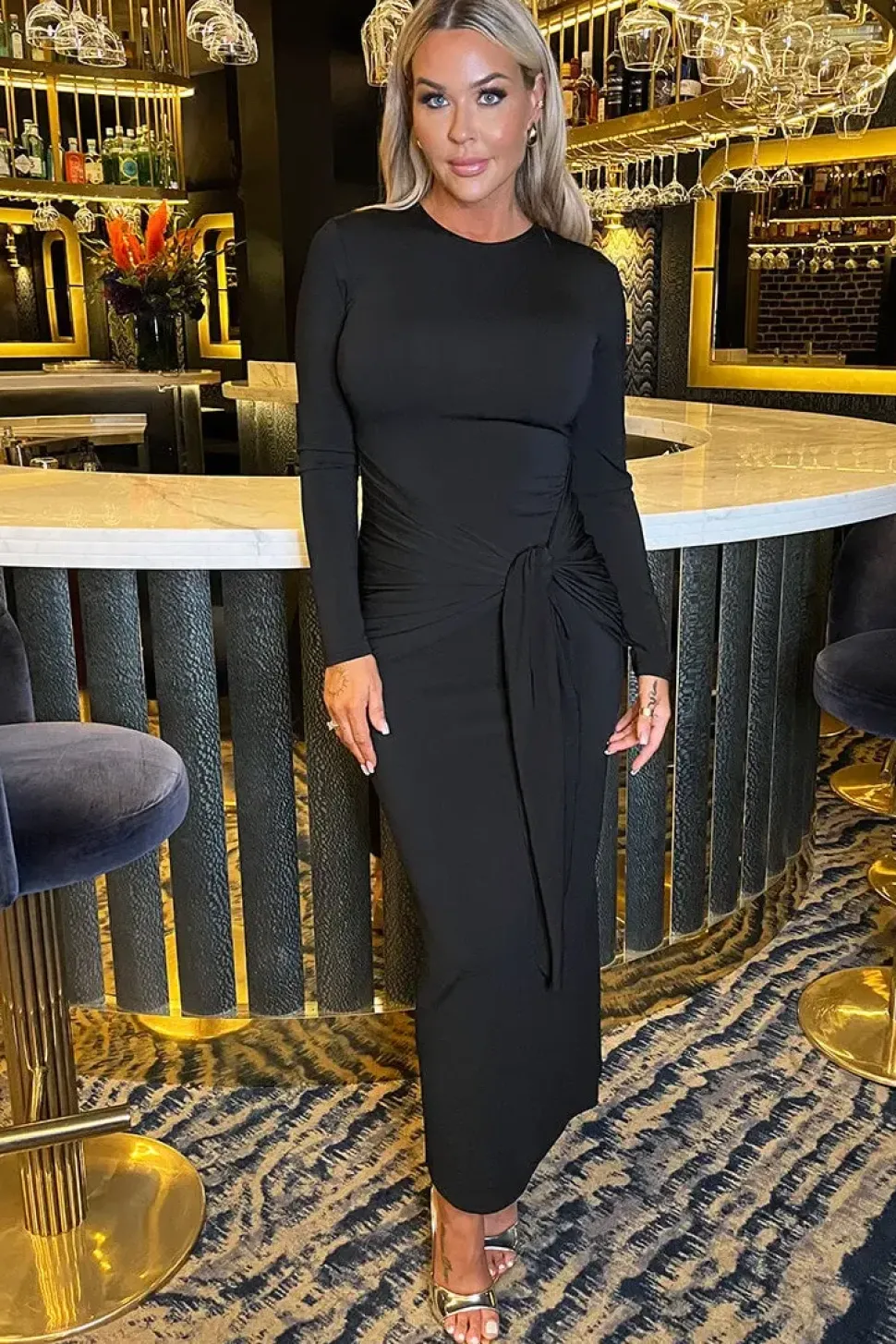 Long Sleeve Sash Bodycon Midi Dress