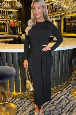 Long Sleeve Sash Bodycon Midi Dress