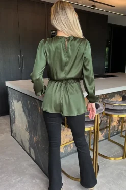 Long Sleeve Satin Belted Top