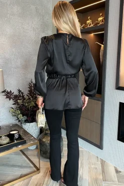 Long Sleeve Satin Belted Top