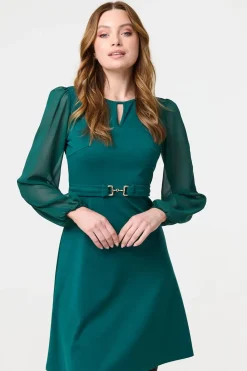 Long Sleeve Skater Dress with Belt