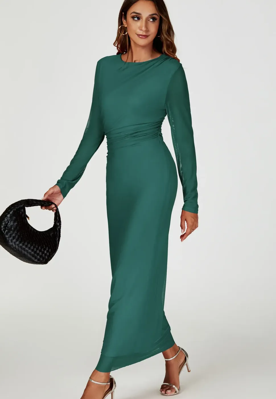 Long Sleeves Mesh Maxi Dress