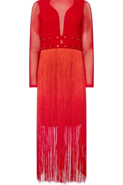 Long Sleeve Tassel Midi Dress