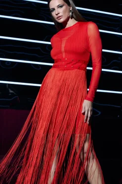 Long Sleeve Tassel Midi Dress