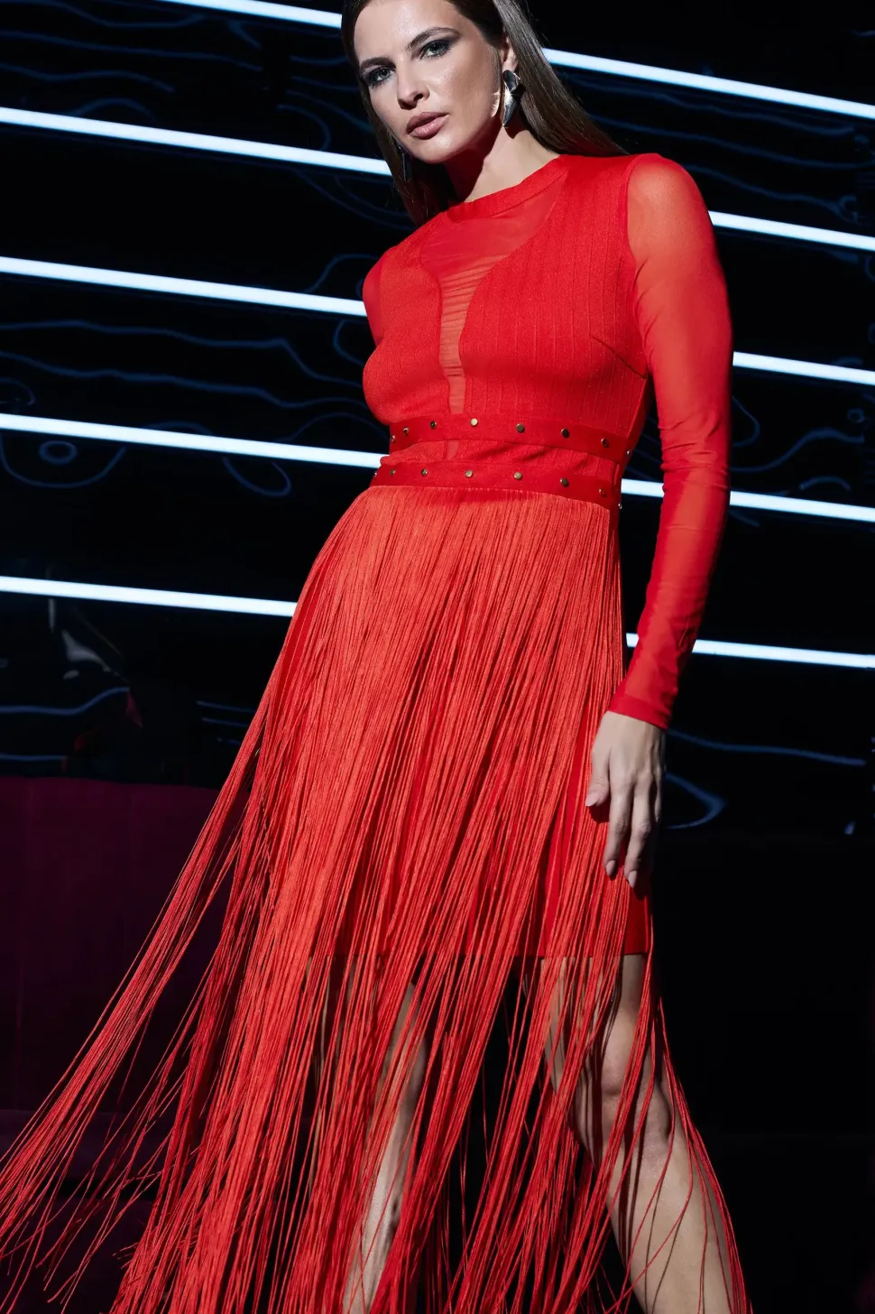 Long Sleeve Tassel Midi Dress