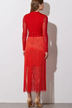 Long Sleeve Tassel Midi Dress