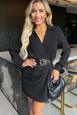Long Sleeve Wrap Belted Mini Dress