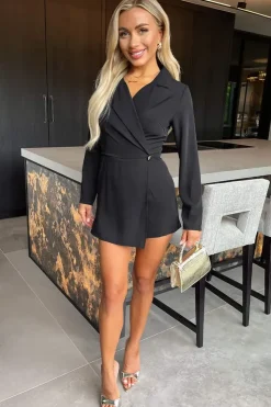 Long Sleeve Wrap Blazer Style Playsuit