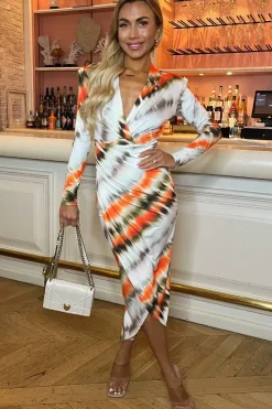 Long Sleeve Wrap Midi Dress