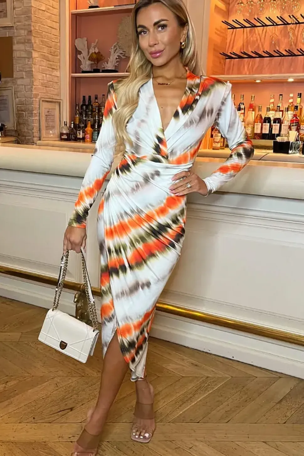 Long Sleeve Wrap Midi Dress
