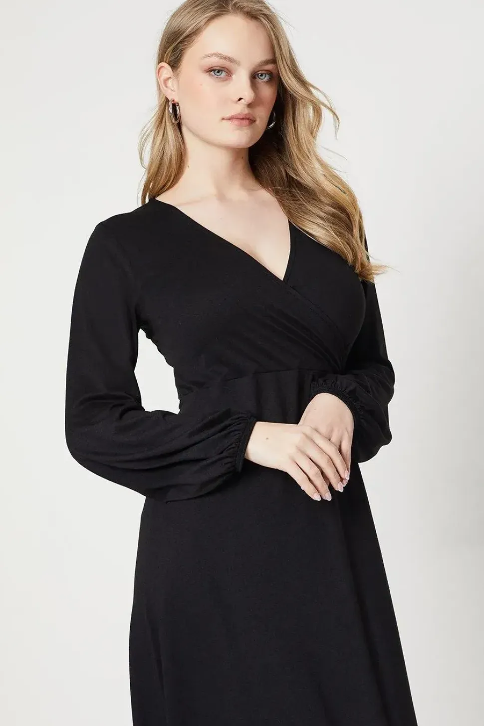 Long Sleeve Wrap Midi Dress