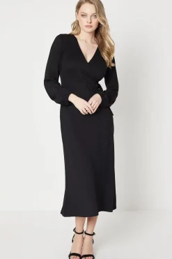 Long Sleeve Wrap Midi Dress