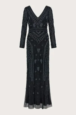 Lorelai Beaded Long Sleeve Maxi Dress Black