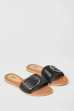Lorna Buckle Detail Flat Slider Sandals