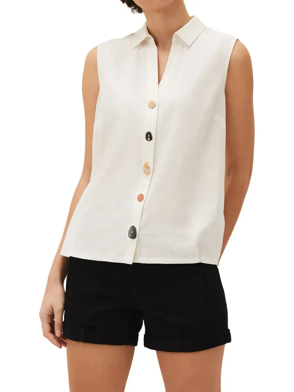 Lucy Linen Sleeveless Blouse-Plain