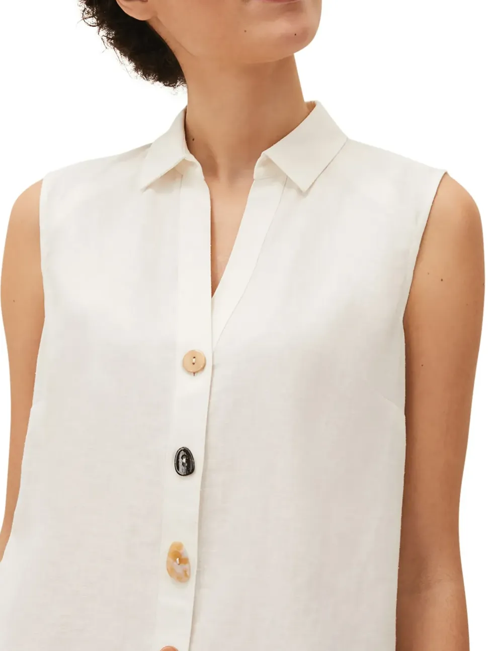 Lucy Linen Sleeveless Blouse-Plain