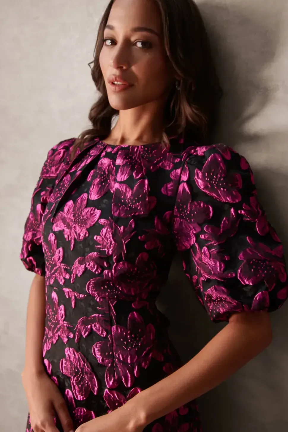 Luxe Puff Sleeve Jacquard Mini Dress