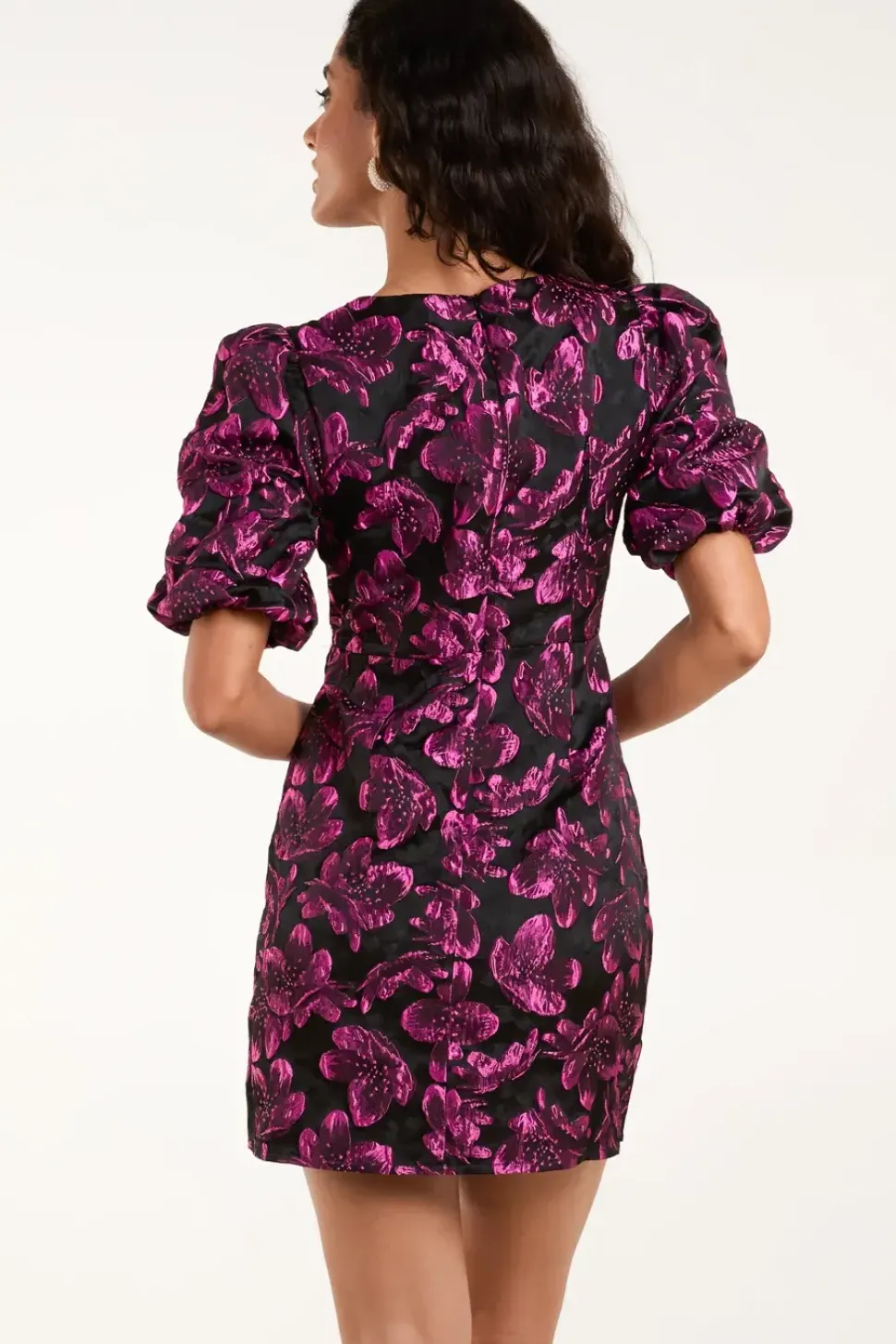 Luxe Puff Sleeve Jacquard Mini Dress