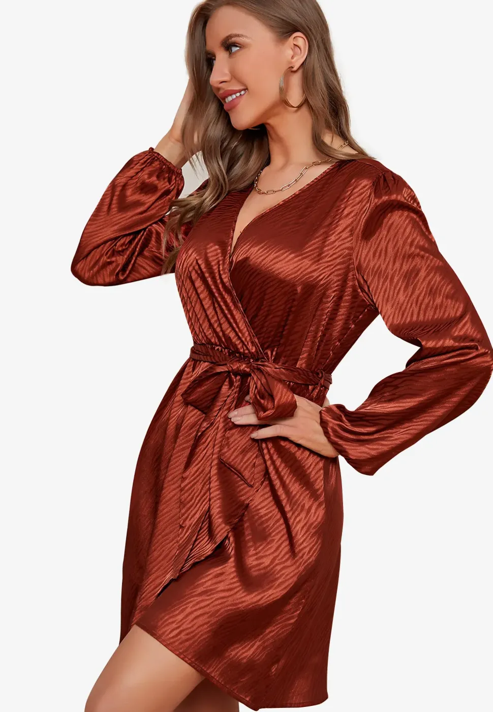 Luxury Long Sleeve Wrap Top Mini Dress