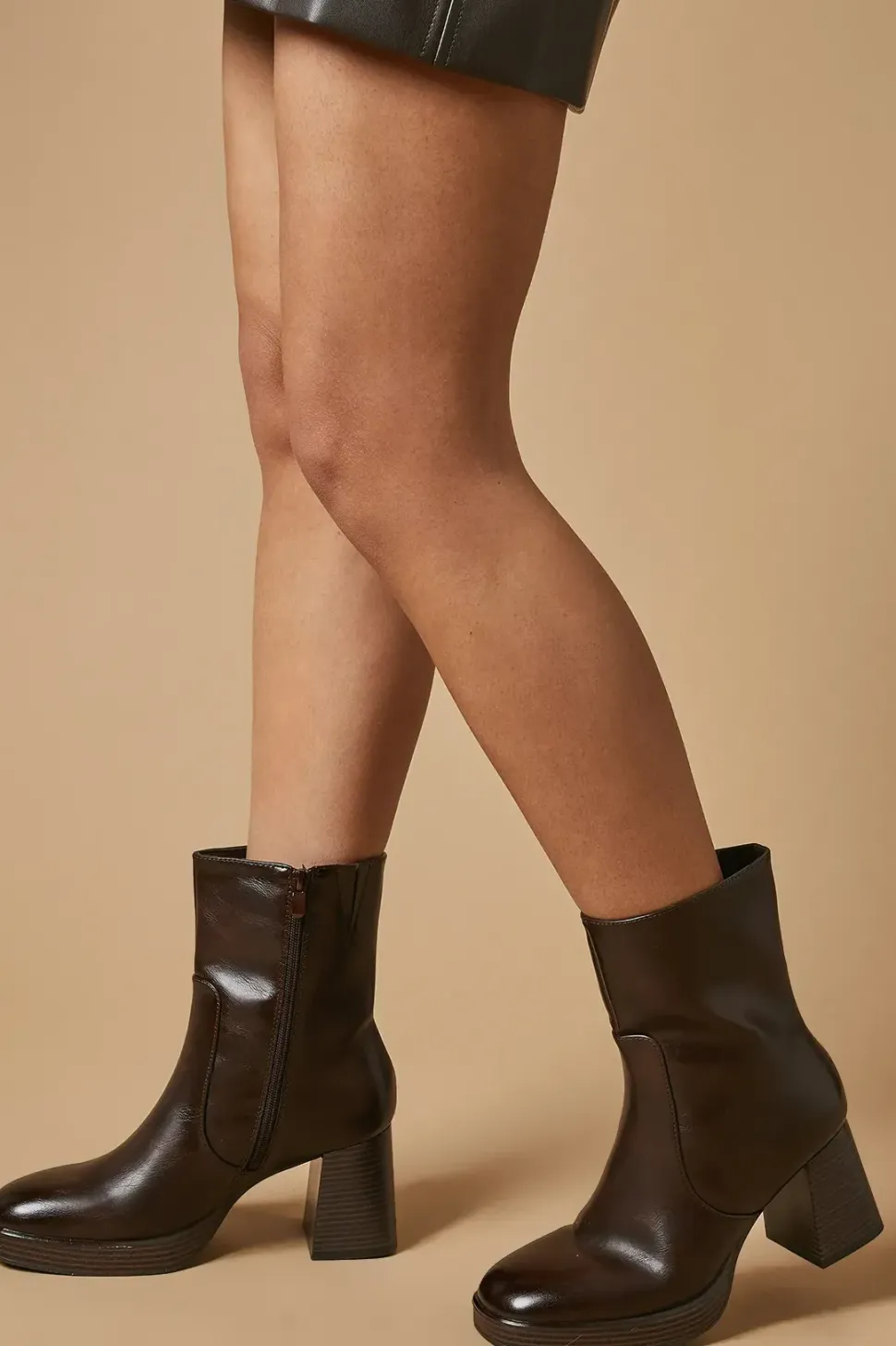 Mairead Block Heel High Shine Platform Ankle Boot