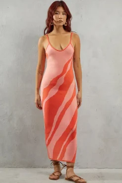 Marble Knit Strappy Fitted Midi Dress