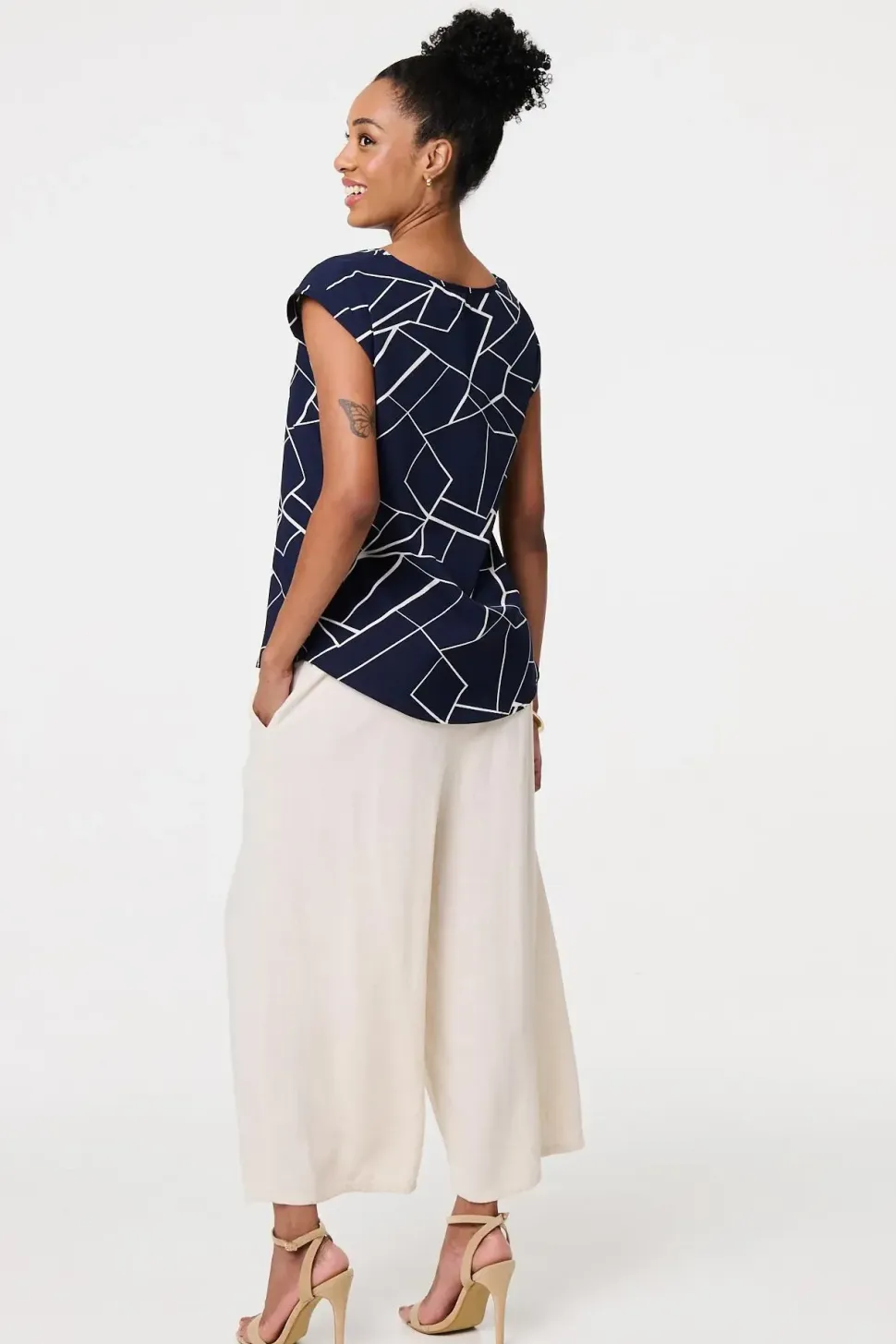 Marble Print Cap Sleeve Shell Top