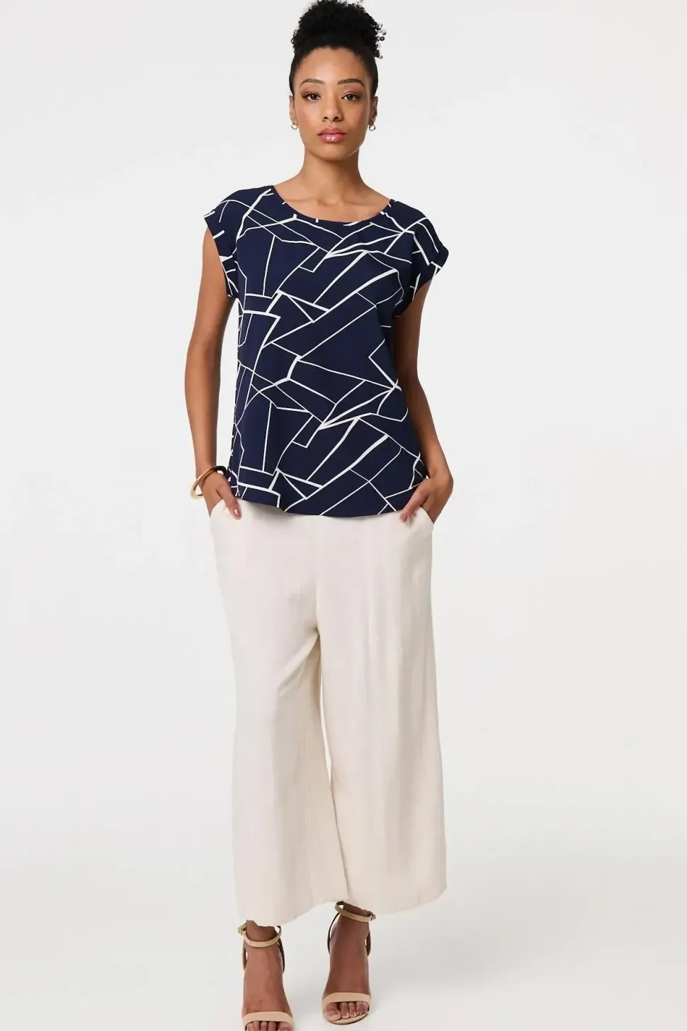 Marble Print Cap Sleeve Shell Top