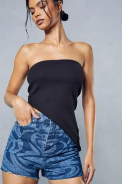Marble Print Denim Shorts