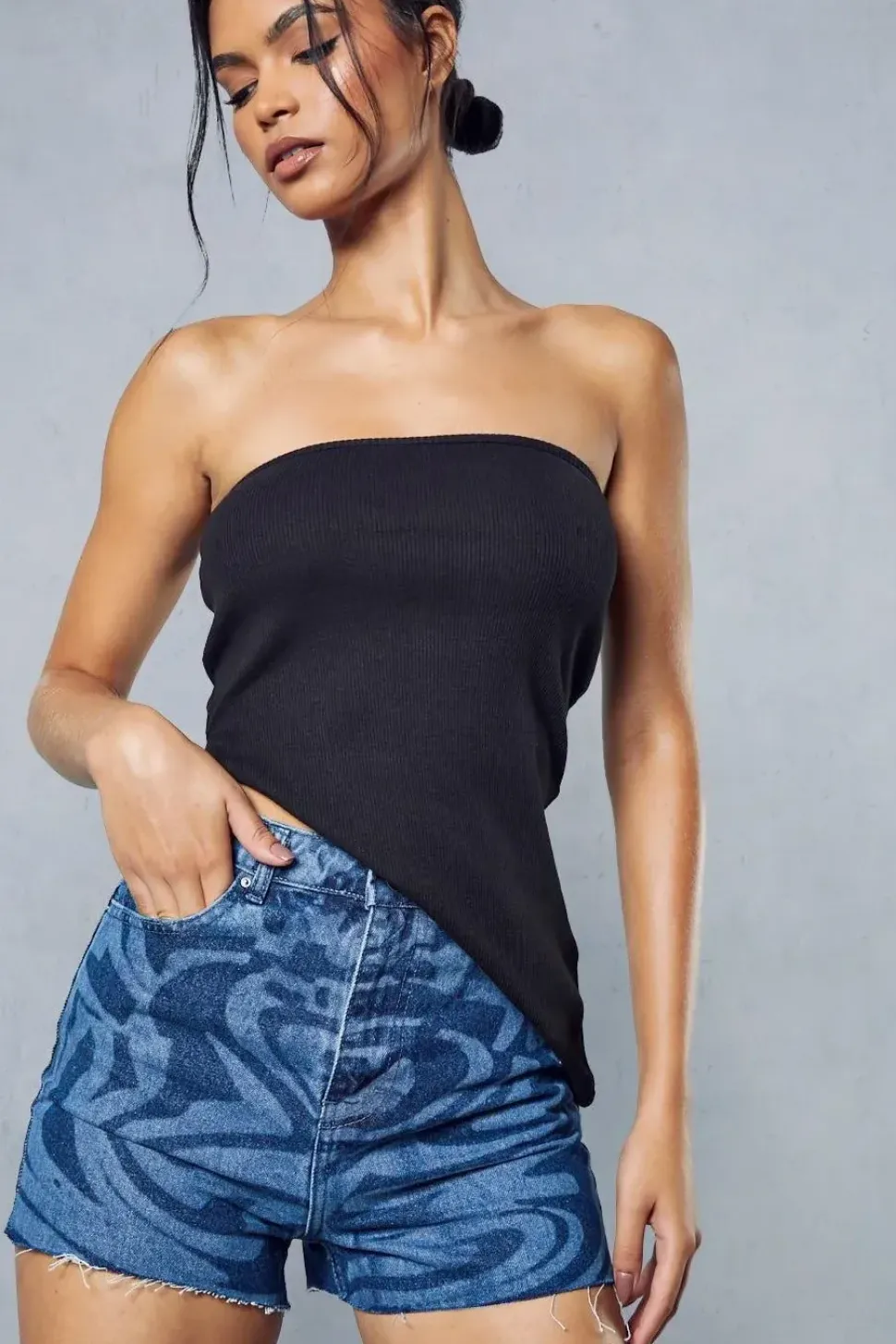 Marble Print Denim Shorts