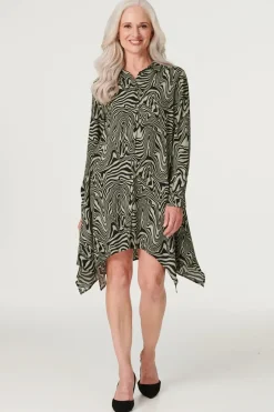 Marble Print Hanky Hem Shirt Dress