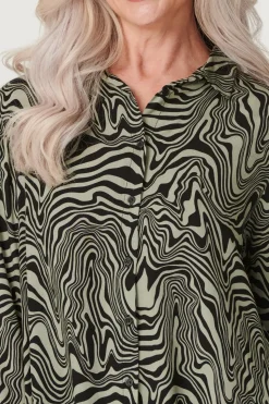 Marble Print Hanky Hem Shirt Dress