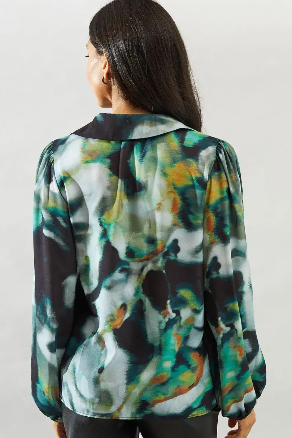 Marble Print Knot Detail Collared Blouse