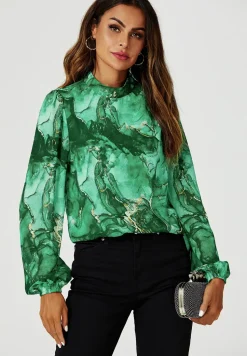 Marble Print Long Sleeve High Neck Top