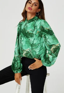 Marble Print Long Sleeve High Neck Top